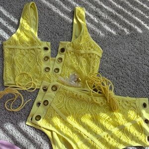 Yellow Lace Women swim Set